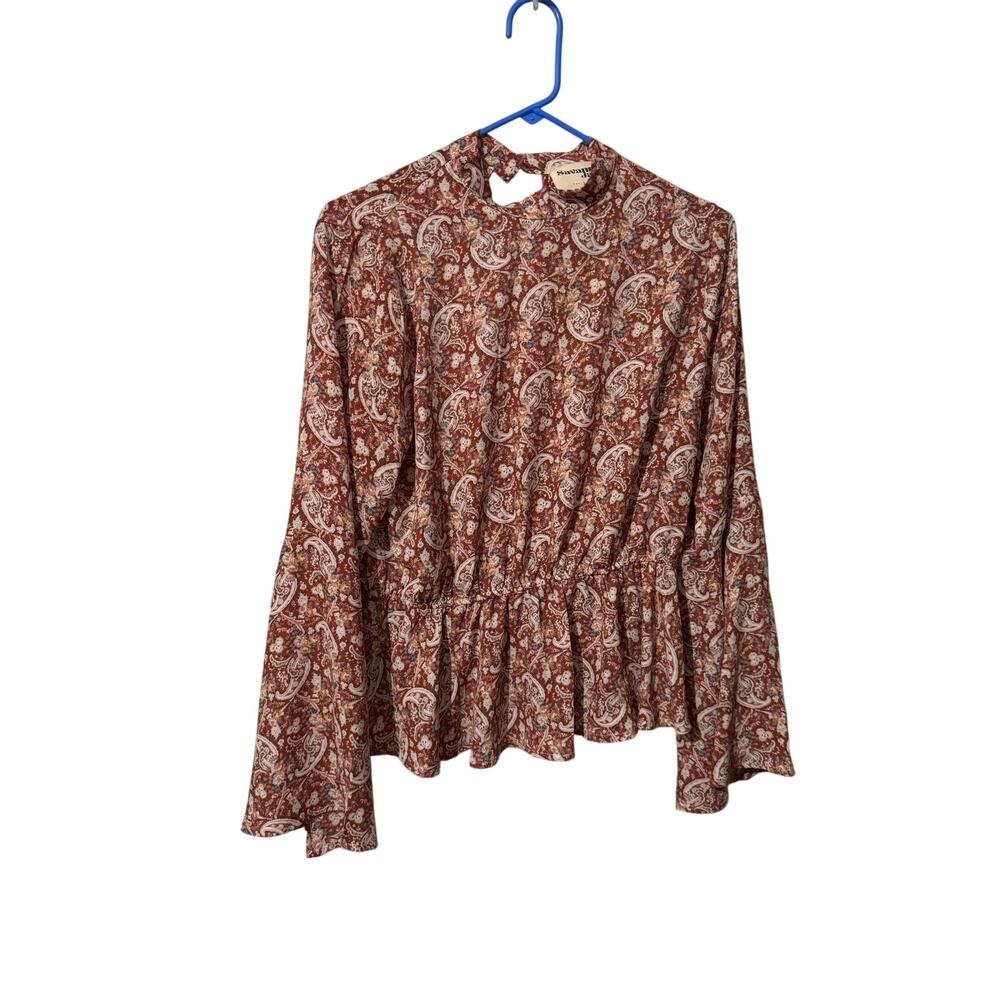 Savanna Jane Paisley Print Peplum Blouse